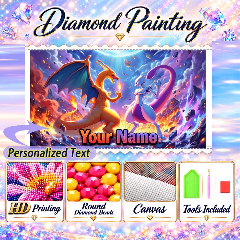 Personalized Mewtwo Diamond Art Custom Name 5D Diamond Painting Full Drill DIY Craft