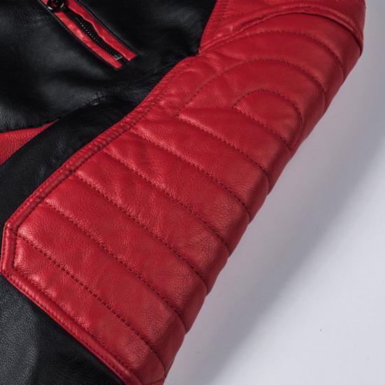 Men Coat Contrast Colors Stand Collar Motor Slim Vintage Classic Faux Leather Jacket for Biker