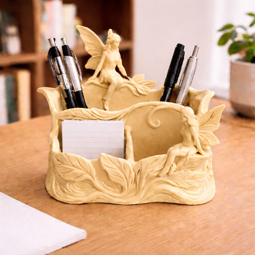 Beige Desk Organizer with Fairy Motif