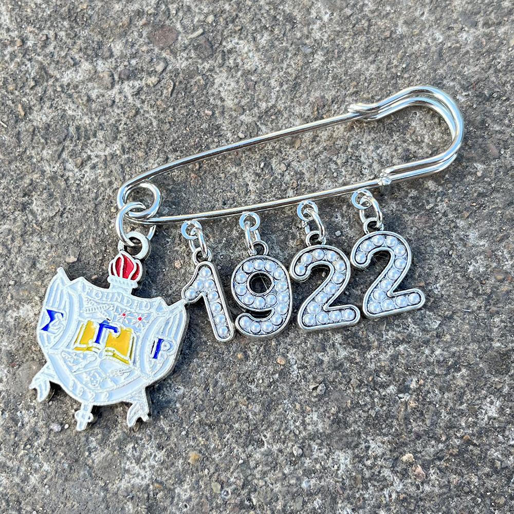 Handmade Greek University Sigma Gamma Rho Sorority 1922 Pearl Brooch GREEK symbol brooch&Silver Plated