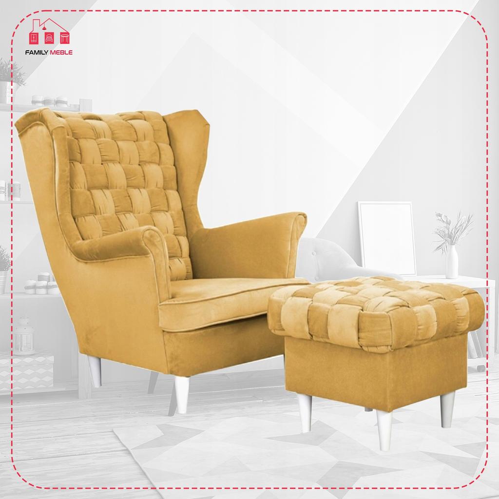 Carol Wing Chair with Footrest Scandinavian Family Meble Yellow Honey