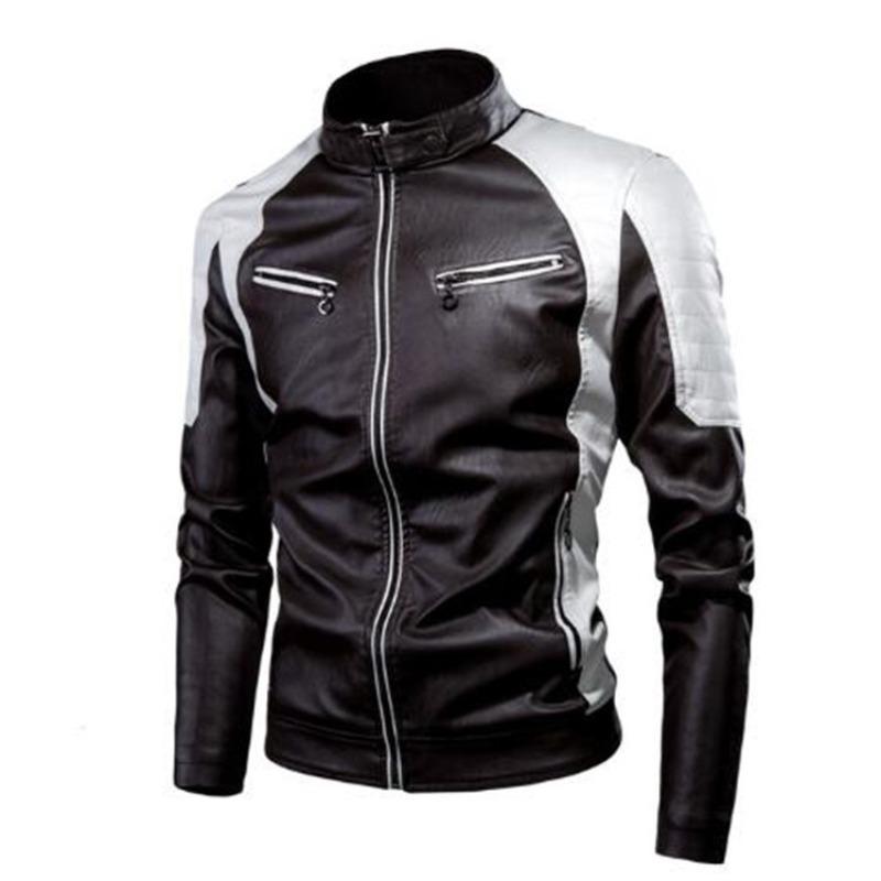 Dünne Frühlings- und Herbst-Casual-Herren-Lederjacken Mode Trendy Brand Splicing Motorrad Retro Lederjacken