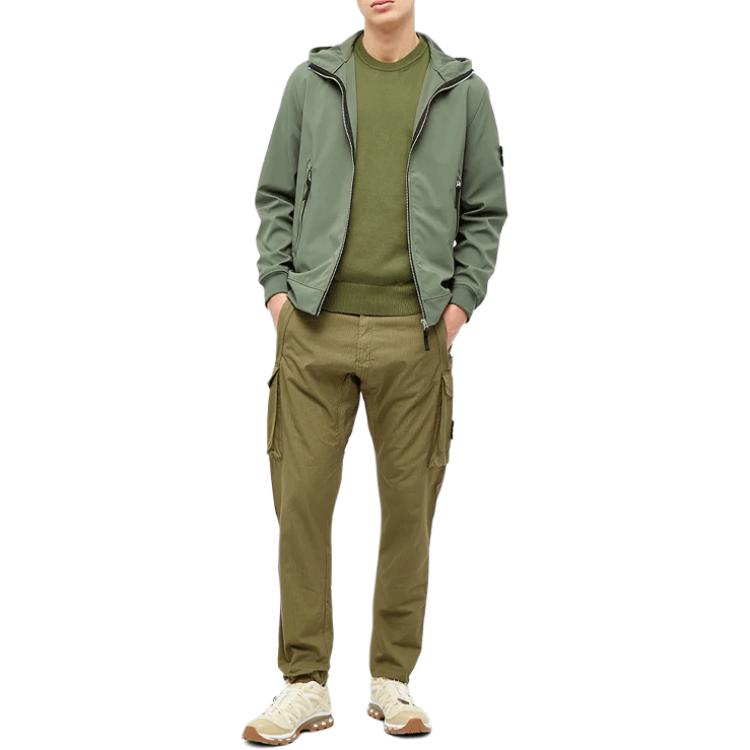 STONE ISLAND Logo-Aufnäher Kapuzenjacke Langarm Reißverschluss Jacke Herrenjacken Militärgrün 721540927-V0058