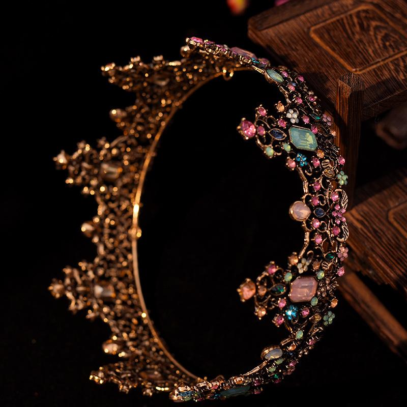European Fashion Baroque Round Crown Half Crown Color Classic Catwalk Queen Crown Wedding Bride Wedding Dress Headwear