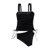 European Style Strapless Slimming High-Waisted Bikini with Wide Shoulder Straps - Women's Solid Color Swimwear 2026