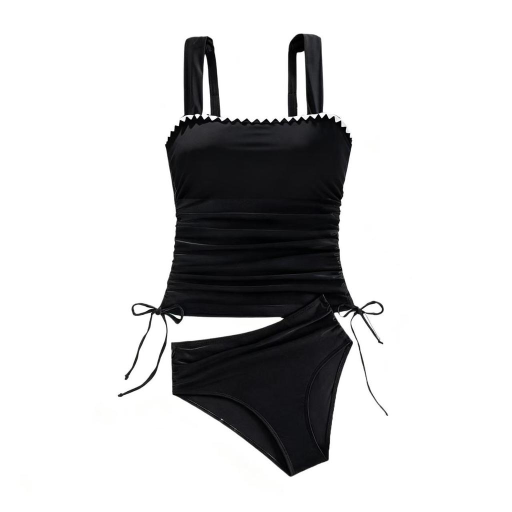 European Style Strapless Slimming High-Waisted Bikini with Wide Shoulder Straps - Women's Solid Color Swimwear 2026