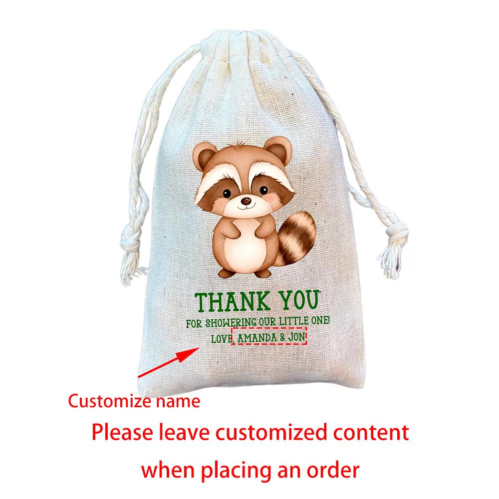 Benutzerdefinierte 5 Stück Baby Waldtier Partygeschenktüten Wald Freunde Geschenk Kordelzug Goodie Bags Geburtstagsfeier Deko Babyparty