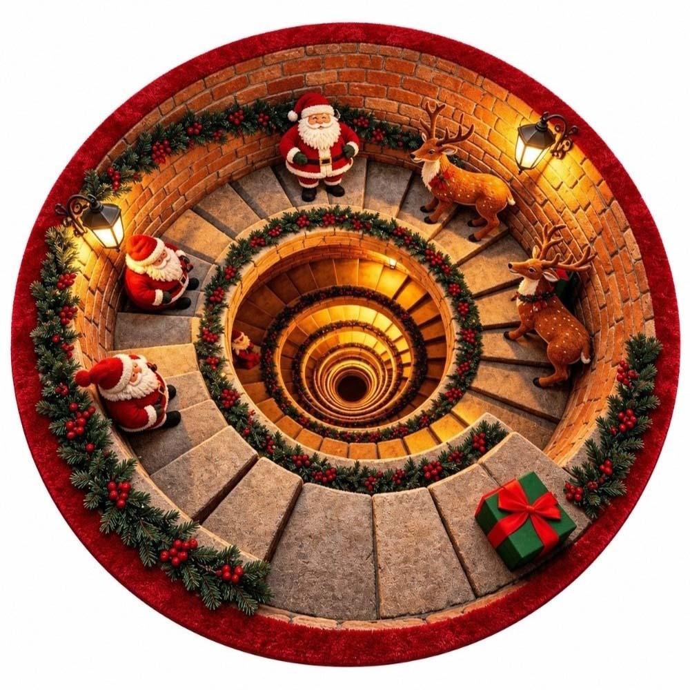 Polyester Christmas Round Rug 2D Flat Optical Delusion Doormat 3D Illusion Carpet  Festival Present