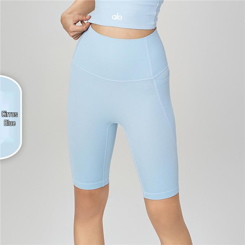 Pantaloncini da Yoga a Vita Alta Color Pesca con Tasche – Senza Cuciture, Vestibilità Comoda per Donna