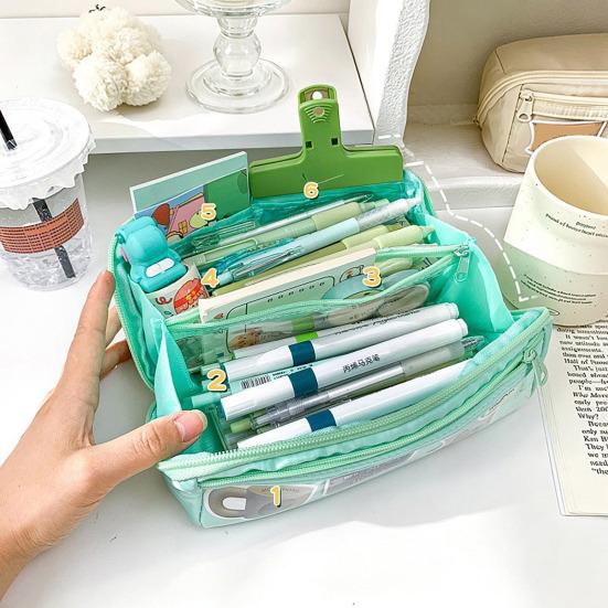 Federmäppchen Wasserdicht Große Kapazität Stifttasche Leinwand Schreibwaren Tasche Mehrere Fächer Reißverschluss Organizer für Schulkinder Mädchen