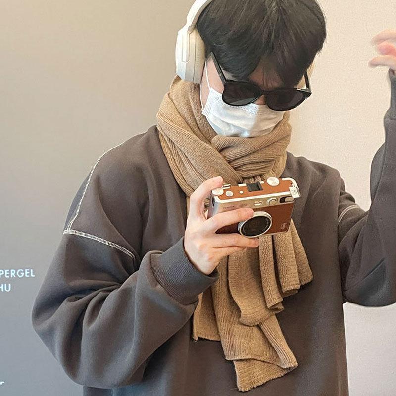 Atmosfärisk rutig halsduk i koreansk stil - Höst/vinterpresent för män och kvinnor, Mångsidig varm halsvärmare, Trendig sjal för pojkvän eller student