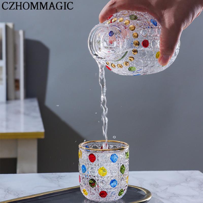 Colorful Dot Glass Carafe and Cup Set - 15oz Borosilicate Drinkware - Ideal for Bedside or Entertaining - Great Birthday Gift