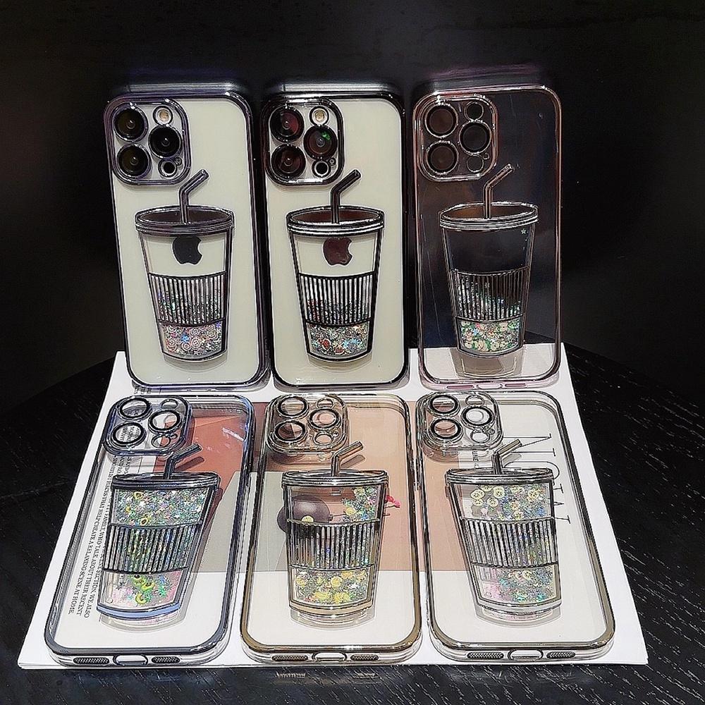 Barevný dynamický flitrový pohár s tekutým pískem pouzdro na telefon pro iPhone 14 11 12 13 Pro Max pokovený rámeček průhledný měkký zadní kryt