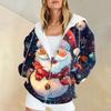 Ladies Fashion Casual Christmas Print Sweatshirt Autumn Winter Long Sleeve Cardigan Jacket With Pocket Zipper Hoodie Jacket