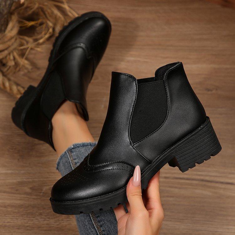 Women'S Round-Headed Ankle Boots Without Lace-Up  Spring And Autumn Solid Color Classic Socks Fashion Boots Plus Size