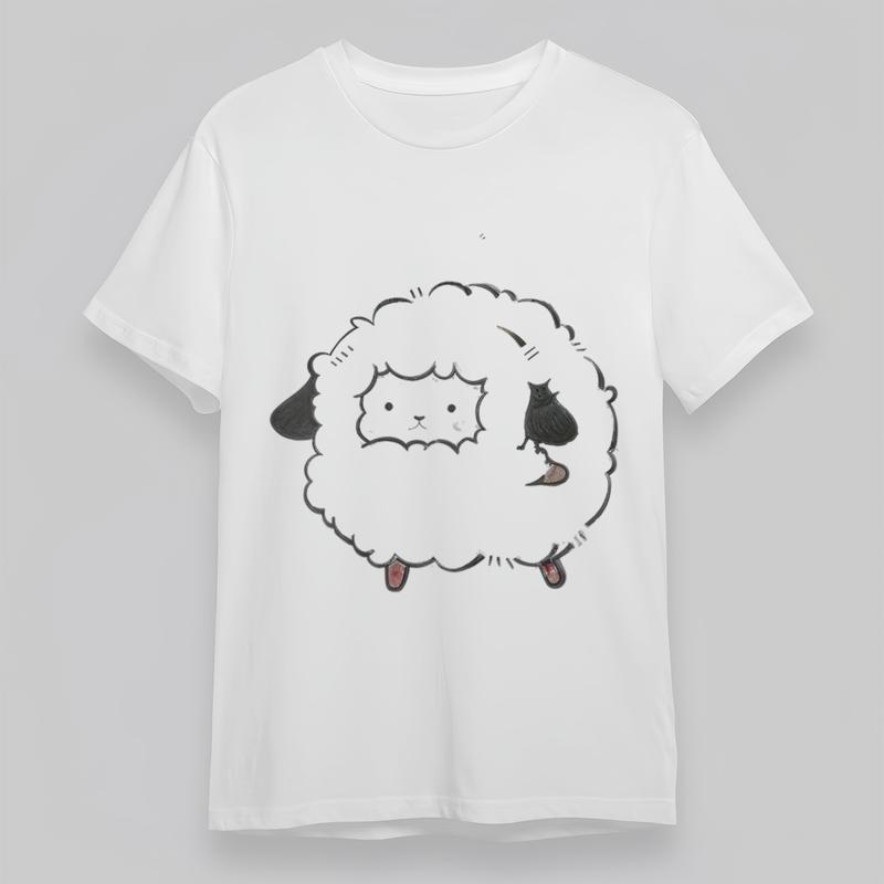 Women's Plus Size Fashion Trend Classic T-Shirt Cute Sheep And Bird Graphic Tee