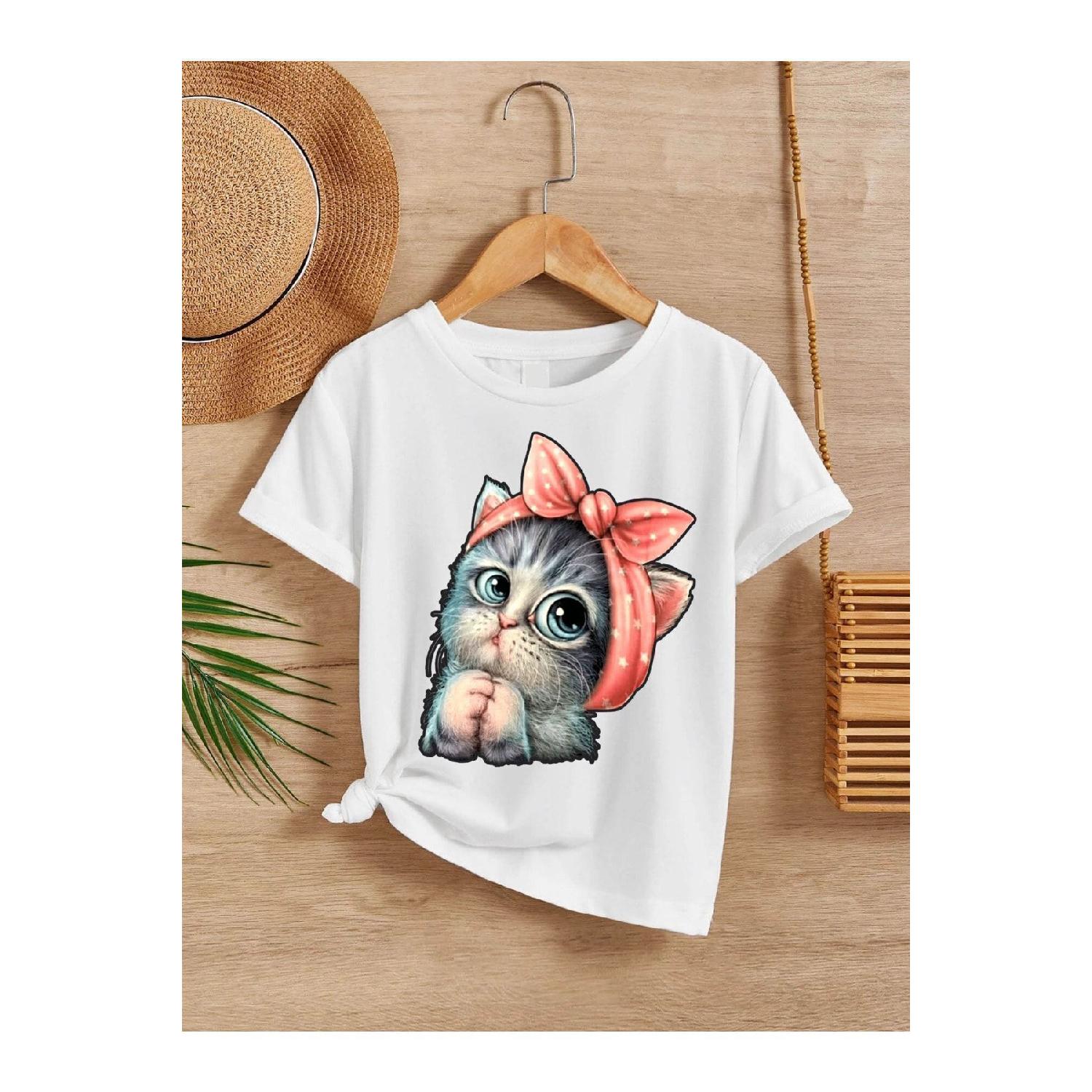 

Удобная белая детская футболка из хлопка с принтом унисекс 4-6 Yaş белый