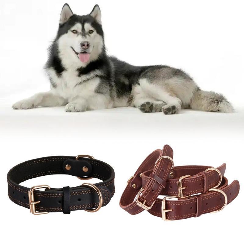 Leather Dog Collar With Vintage Copper Buckle For Medium Large Durable Dogs