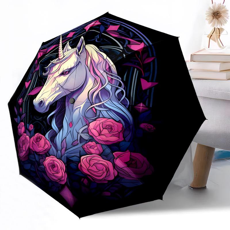 Unicorn Automatic Umbrella Compact 8-Rib Design Durable  & Iron All-Season Umbrella for Travel Elegant Women's Umbrella