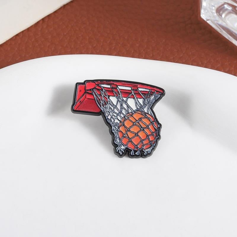 Perfect Shooting UV Printing Pins Cartoon Basketball Brooches Lapel Badges Fun Sports Jewelry Gift for Kids Friends