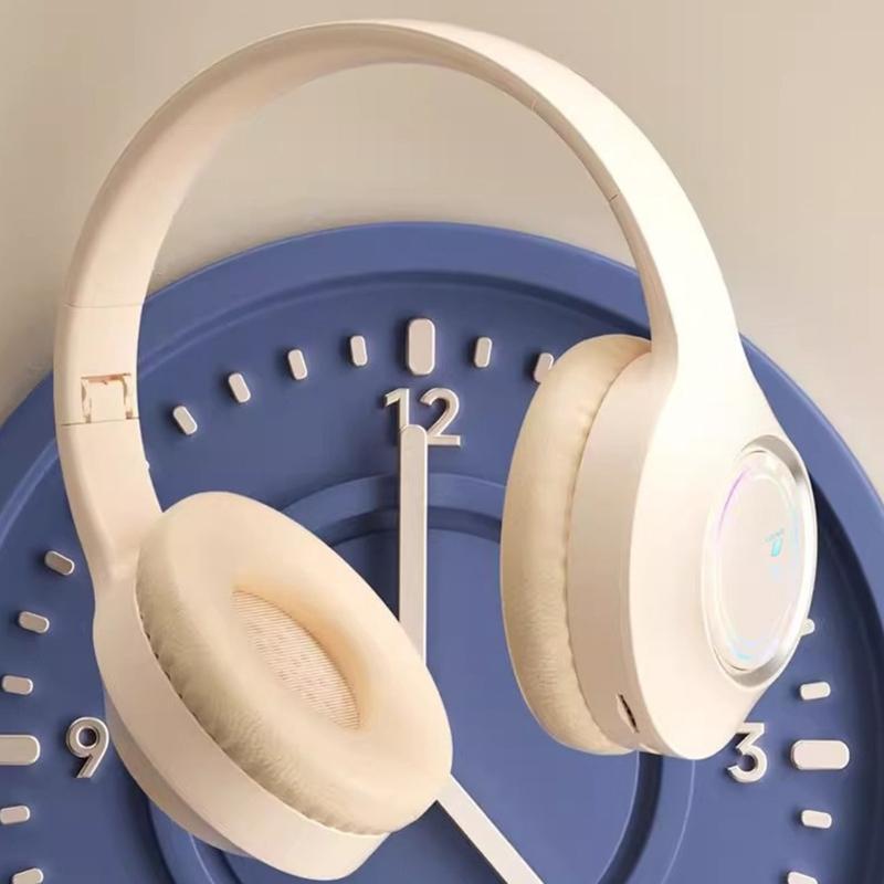 Bluetooth-compatible Headphone Over Ear Wireless Headphone with Microphone LED Light Foldable Headsets Deeper Bass