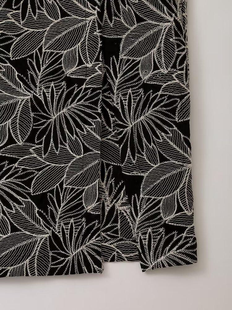 European & American Trendy Summer Leaf Embroidery Midi Dress for Women