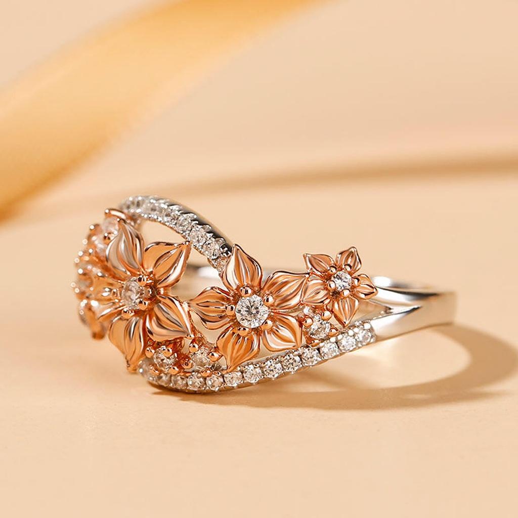 Jeulia Silber Blume Perfekt für und Funkelnd und Niedlich Damenring, Geburtstage, Partys, Mode, Mehr. (Blume, 17)