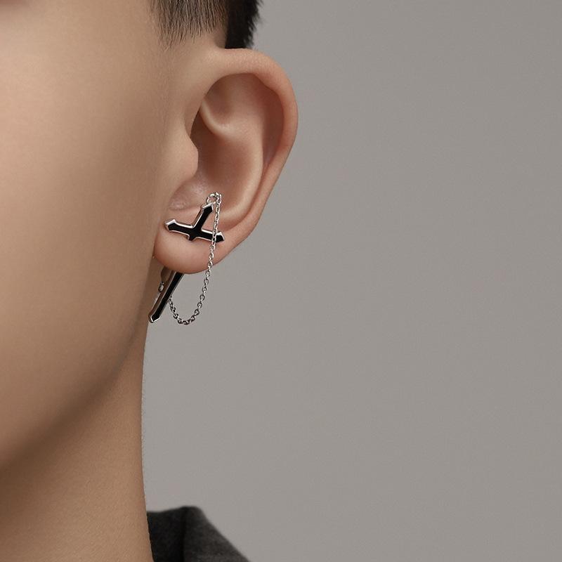 Vintage Dark Gothic Kinitial Sword Earrings For Women Men Blade Piercing Earring Ear Jacket Punk Goth Halloween Jewelry Gift