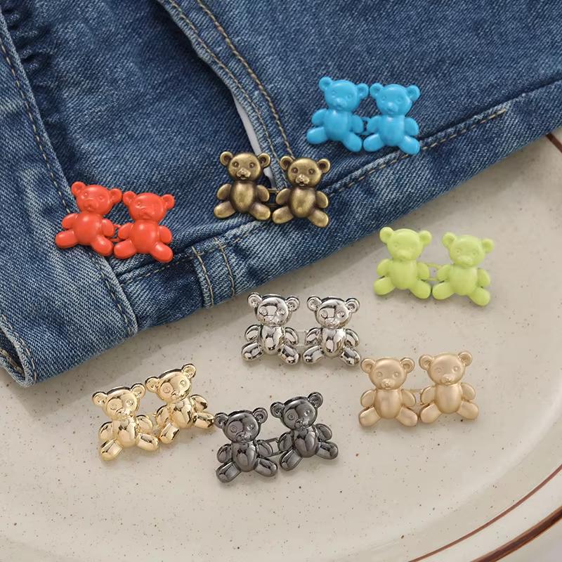 2/4/6PCS Nail Free Seam Free Waist Button Small Bear With Detachable Buckle Seamless Buckle For Jeans Big Bear Animal Shape