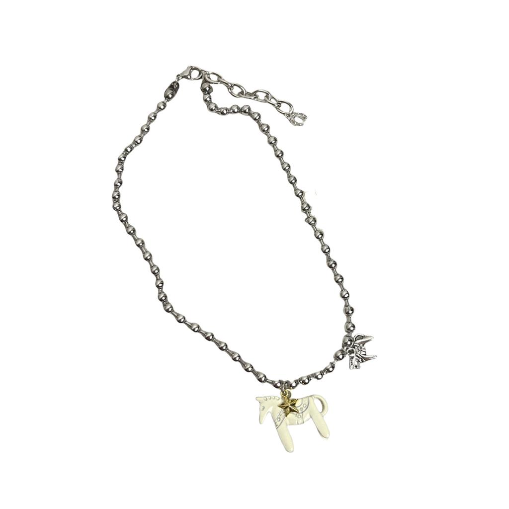 Cute Enamel Pony Pendant Necklace Trendy Blogger Inspired Jewelry Gift Sweet Style Layering Chain For Women