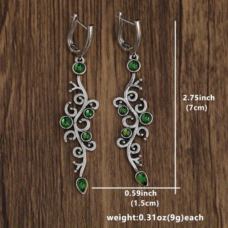 Charm Flower Earrings Vintage copper Color Green Stone Drop Earrings for Women Jewelry