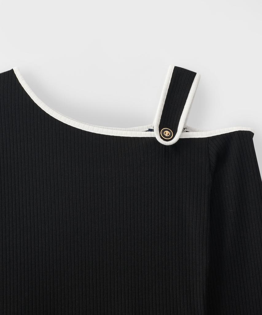 SALON DE YOHN One Shoulder Long Sleeve Mini Dress_ Black