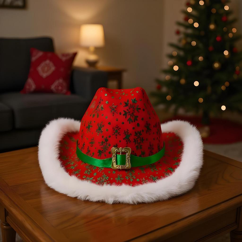 Santa Cowgirl Hat White Trim Festive Western Costume Santa Cowboy Hat For Adults For New Year's Eve Parties Stage Performances