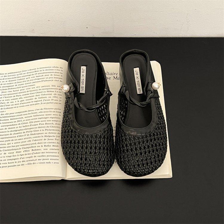 

inner height increase woven hollow bag head half slippers women s outer wear summer new breathable skirt platform sandals 40 чёрный