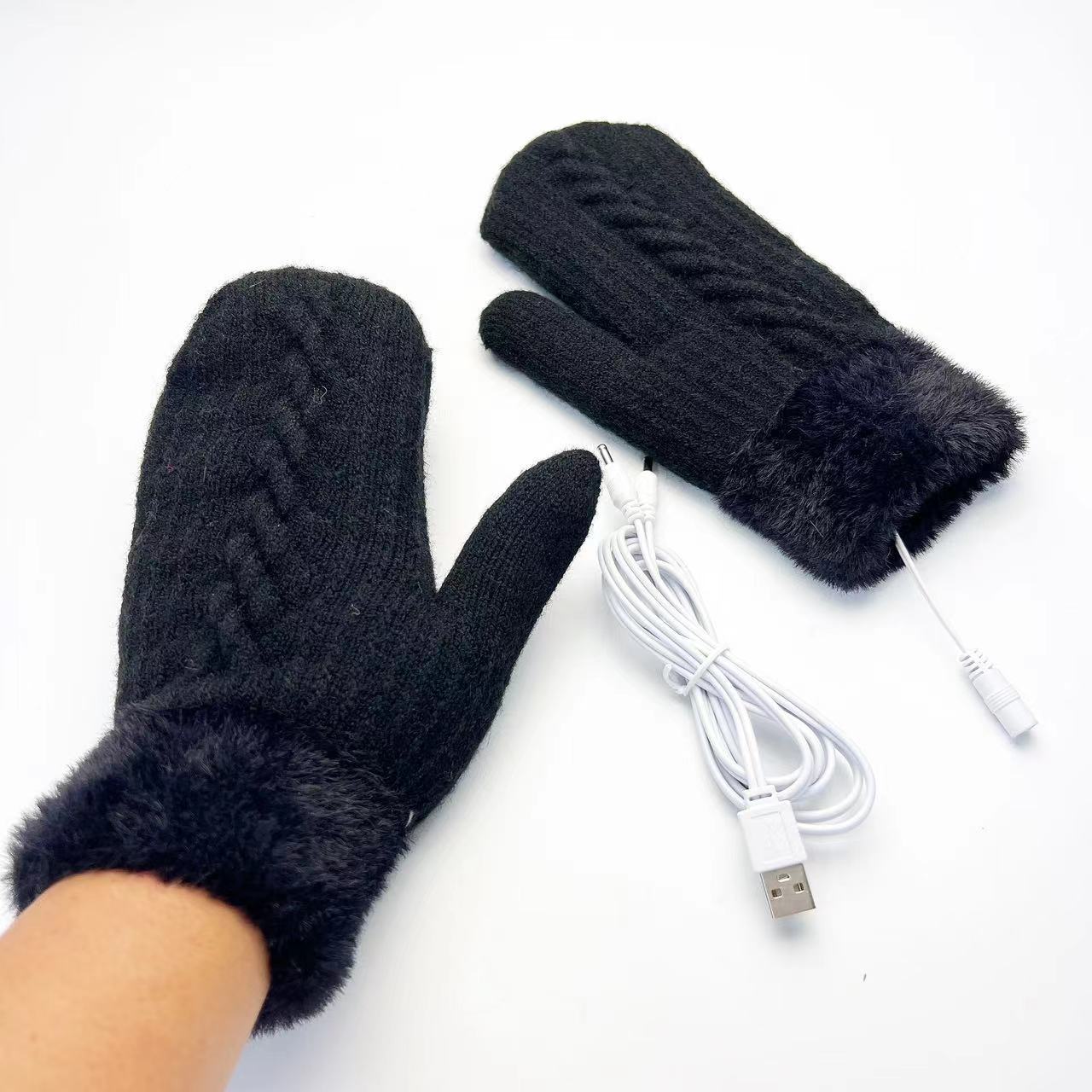 

Новые стильные USB электрические перчатки с подогревом с пальцами, двойной слой плюс бархатная скрутка, студенческие варежки для езды на велосипеде зимой теплые электрические с подогревом