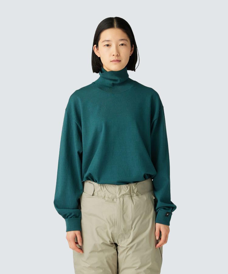 Snow Peak Washable Wool Turtleneck Knit Knit and Sew Long Sleeve for Men and Size S KN-25AU002 Sweater/Cut T-Shirt Women, Green,