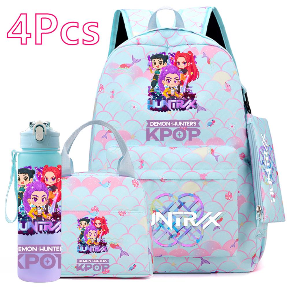 4 Stück/Set Anime KPOP Bedruckter Rucksack mit Handtasche Federmäppchen 750 ml Wasserflasche für Teenager Schüler Junge Mädchen Große Kapazität Schultasche Schultasche