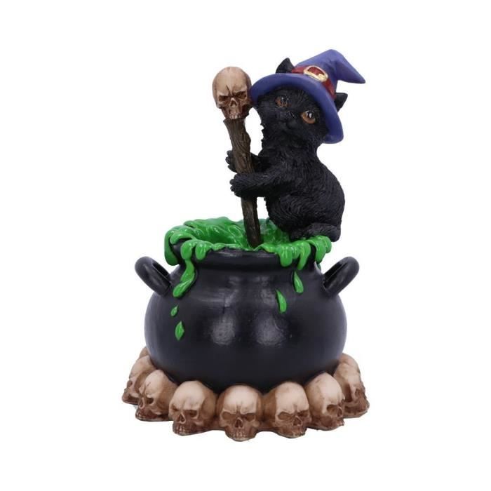 Spook - Figurine de chat noir familier de sorcières et chaudron bouillonnant 12cm