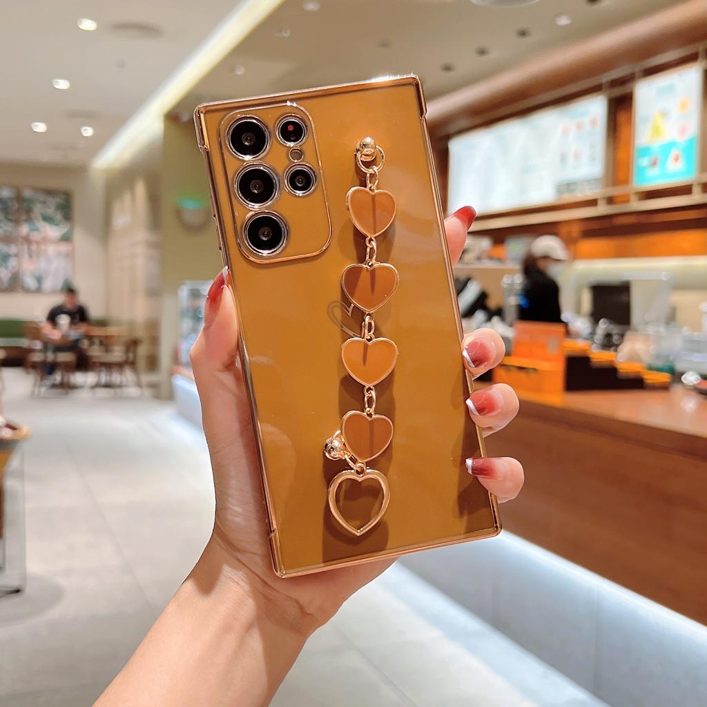 INS Applies To Samsung S25ULTRA Electroplated Love Mobile Phone Case A16 Bracelet A55 Anti-drop S24 Simple Protective Case