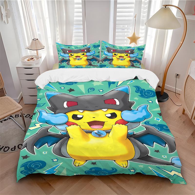 

3pc Pikachu Pokémon Bedding Set Guest Room Bedroom Decor Christmas Halloween Decor Birthday and Holiday Gifts- All Seasons 3pcs Quilt 084 135x200cm