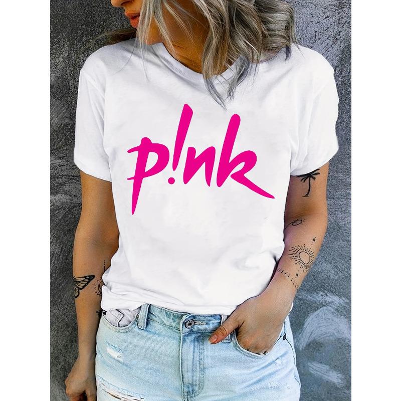 Unisexs Pink Creative Letter Fashion Harajuku Printed Tshirt Summer Short Sleeve Round Neck Casual Fashion Unisex Clothing