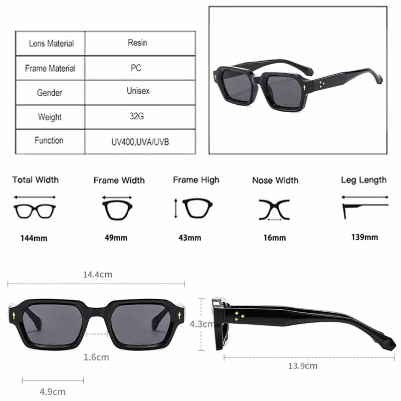 Fashion Square Men Sunglasses Tea Gradient Shades Women Retro Rivets Double Color Sun Glasses UV400