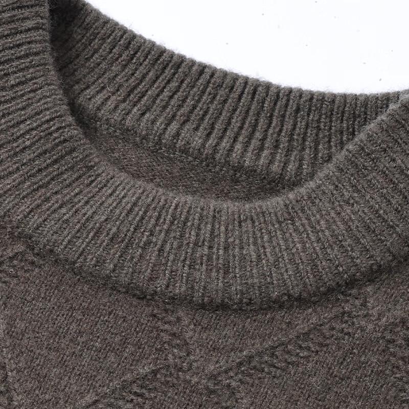 Hengyuanxiang Men's Thick Warm 100% Lambswool Mock Neck Jacquard Sweater