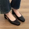Sheepskin version~ retro shallow mouth square head side empty metal single shoes women's one-pedal commuting thick heel with skirt sandals