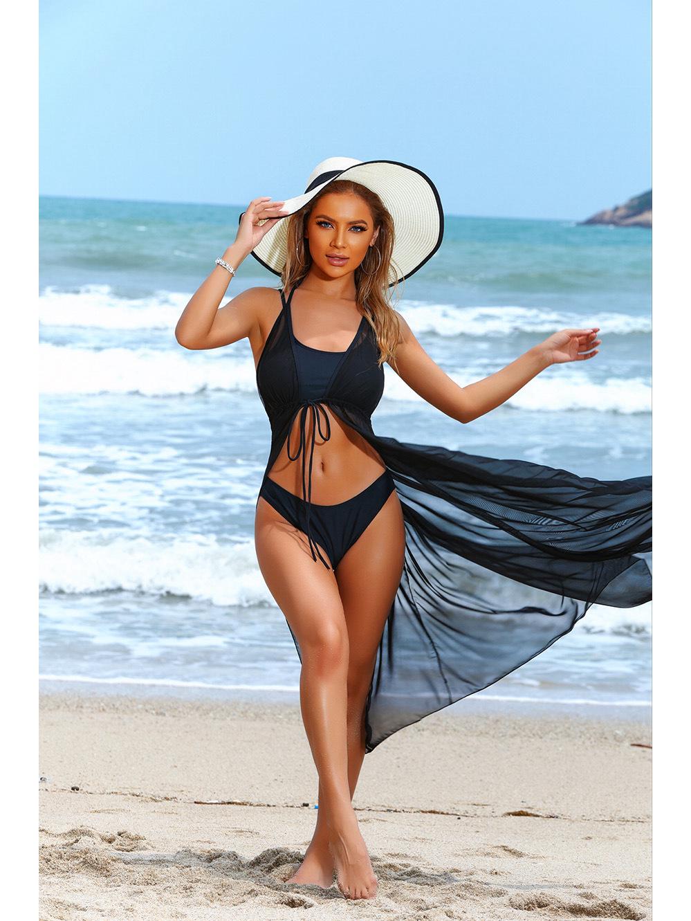 

2024 Современный европейский и американский комплект бикини из трех частей: Стильные и сексуальные женские купальники Medium чёрный