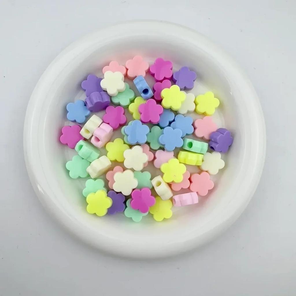 TX53 100pcs 9mm Mix Cream Color Acrylic Beads Exquisite Crafted Handmade Flower Geometry Necklace Pendants Material Jewelry