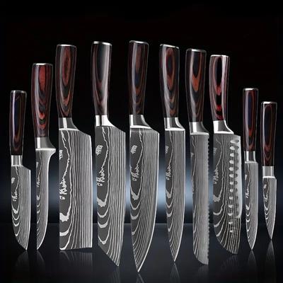 Color Wood Damascus Pattern Combination 10-piece Stainless Steel Kitchen Knife Kitchen Knife for Chefs Kitchen Knife for Domestic Meat Cleaver