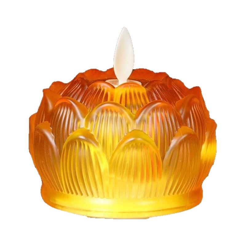 

Перезаряжаемая светодиодная лампа-лотос - имитация свечи Гуаньинь для домашних подношений Glazed Yellow Battery + Base