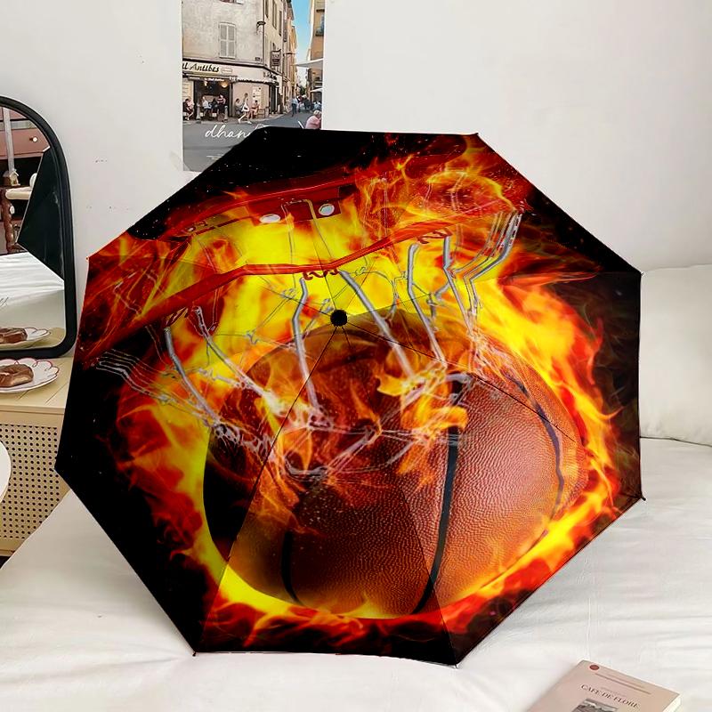 Basketball Pattern Background Umbrella 8-Frame for Travel, Camping, Casual Lightweight Portable Umbrella, Essential for Every Family Holidays Gift