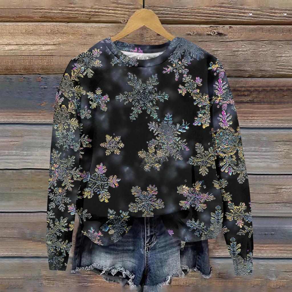 Women's Christmas Printed Casual Fashion Long Sleeve Round Neck Pullover Top